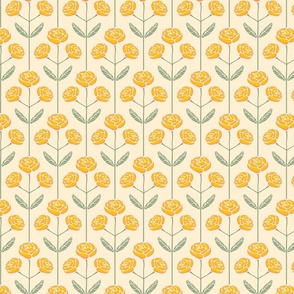 Lola Rose Symmetrical Retro Mid-Century Modern Floral in Cottage Yellow Orange Sage Green - SMALL Scale - Special Request - UnBlink Studio by Jackie Tahara