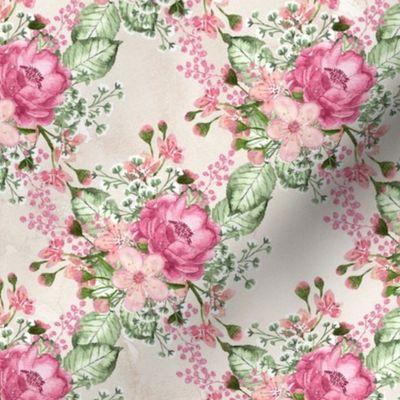 Flower design red roses pink flowers pattern green ground