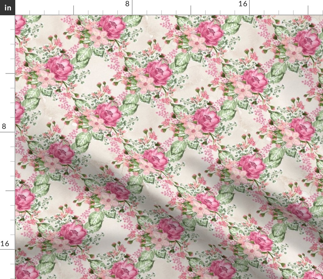 Flower design red roses pink flowers pattern green ground