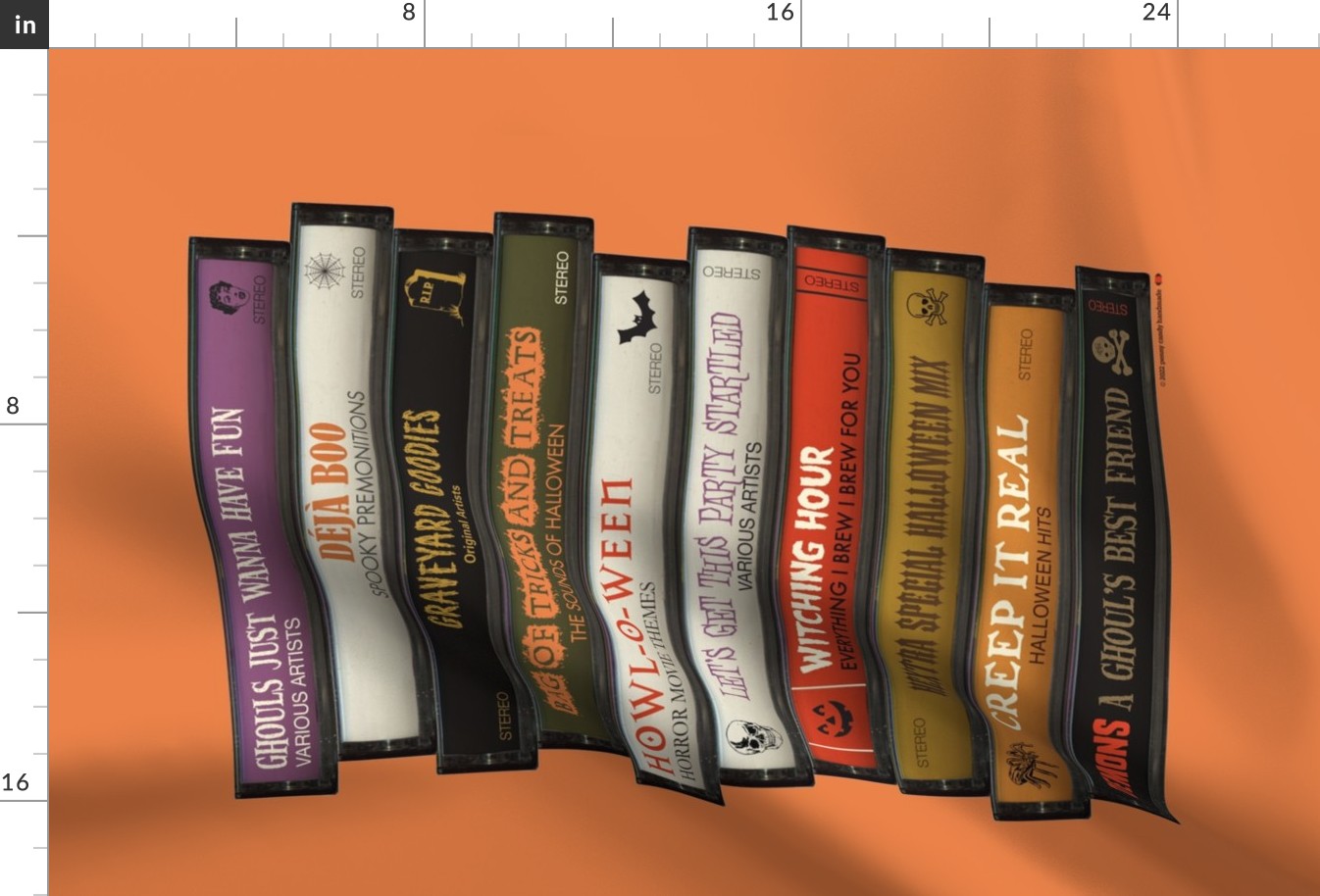 The Sounds of Halloween Tea Towel & Wall Hanging (Orange) || punny cassette tapes