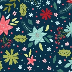 Botanical Christmas - Navy Blue