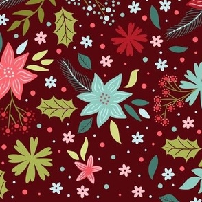 Botanical Christmas - Burgundy Red