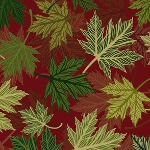 Maple Leaves // Christmas // Green Leaves on Red