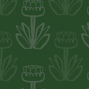 Boho Waratah Australian Flower  - Hand-drawn - Green Tones - Home Decor