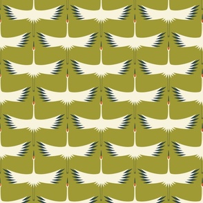 Whooping Crane Migration - Golden Lime - 6" wide repeat