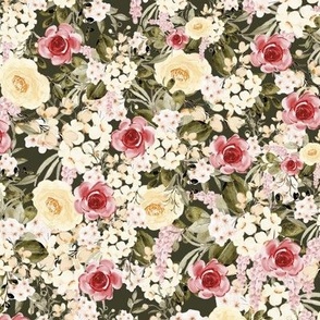 Secret Garden // Normal Scale // Green Background // White Gardenia // Botanical Vibe // Nature Boho // Romantic Flowers // Yellow Roses // Pink Roses // White 
