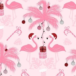 Pink Santa Flamingo and Christmas Palm Tree