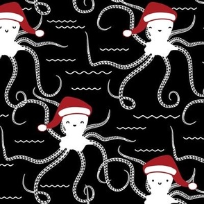 Cute Christmas Santa Octopus Black and white