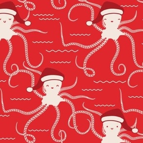 Cute Christmas Santa Octopus red