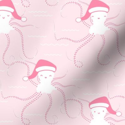 Pink Cute Christmas Octopus in Santa Hat