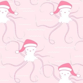 Pink Cute Christmas Octopus in Santa Hat