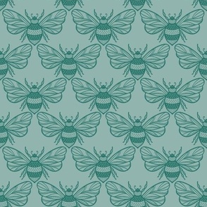 Bees Lino Teal Smaller Scale