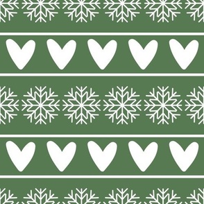 Hearts and Snowflakes on Green