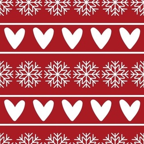 Hearts and Snowflakes on Red