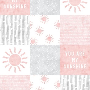 You are my sunshine wholecloth - sun patchwork - pink and grey - C22