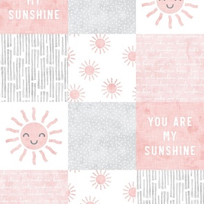 You are my sunshine wholecloth - sun patchwork - pink and grey with faces -  C22