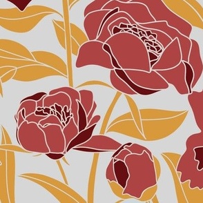 Peonies // Large // Soft Cherry Red on Grey 