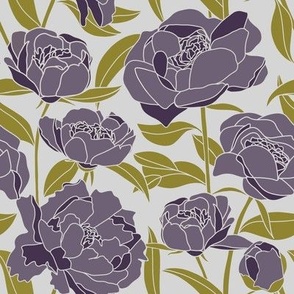 Peonies // Medium // Amethyst Purple on Grey Cloud