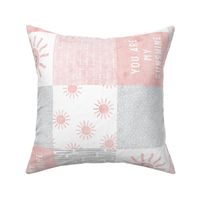 You are my sunshine wholecloth - sun patchwork - pink and grey with faces (90)  -  C22