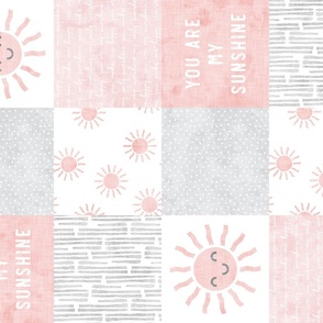 You are my sunshine wholecloth - sun patchwork - pink and grey with faces (90)  -  C22