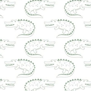 Minimalist alligator waters - wild crocodile buddies zoo animals freehand green on white