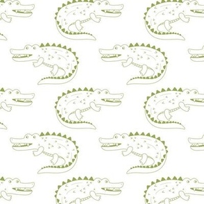 Minimalist alligator waters - wild crocodile buddies zoo animals freehand lime green on white