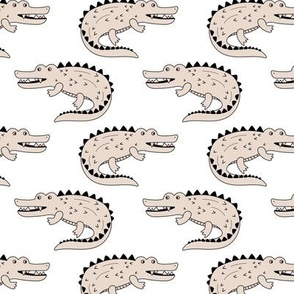 Minimalist alligator waters - wild crocodile buddies zoo animals freehand beige sand on white