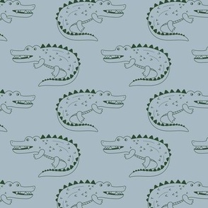 Minimalist alligator waters - wild crocodile buddies zoo animals freehand pine green moody blue