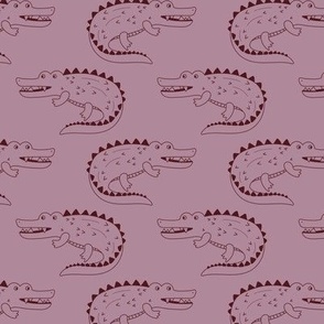 Minimalist alligator waters - wild crocodile buddies zoo animals freehand rose purple burgundy