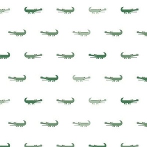 Little adorable crocodile friends - Minimalist kawaii style wild animals green on white