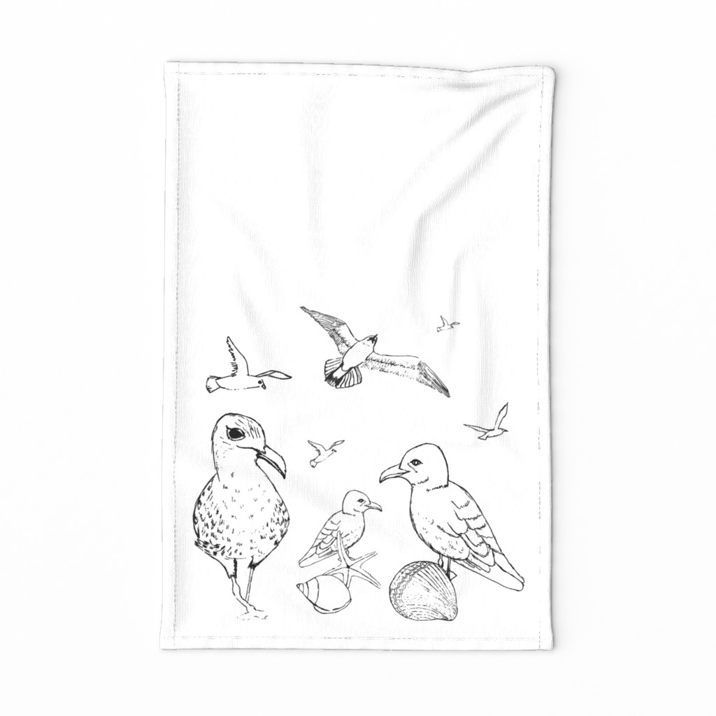 Tea towel: Beach theme, black line art