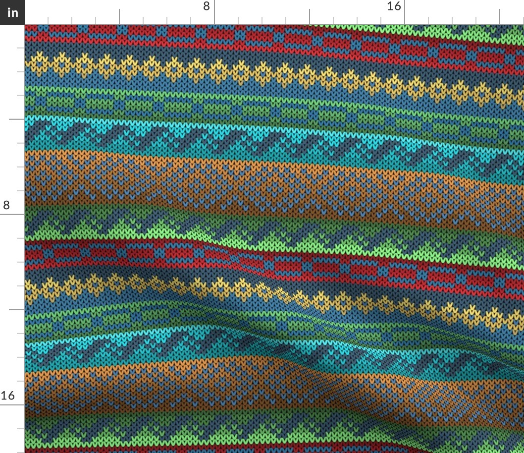 Six Fair Isle Bands in Blue and Multicolor