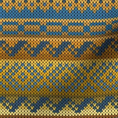 Six Fair Isle Bands in Blue and Gold
