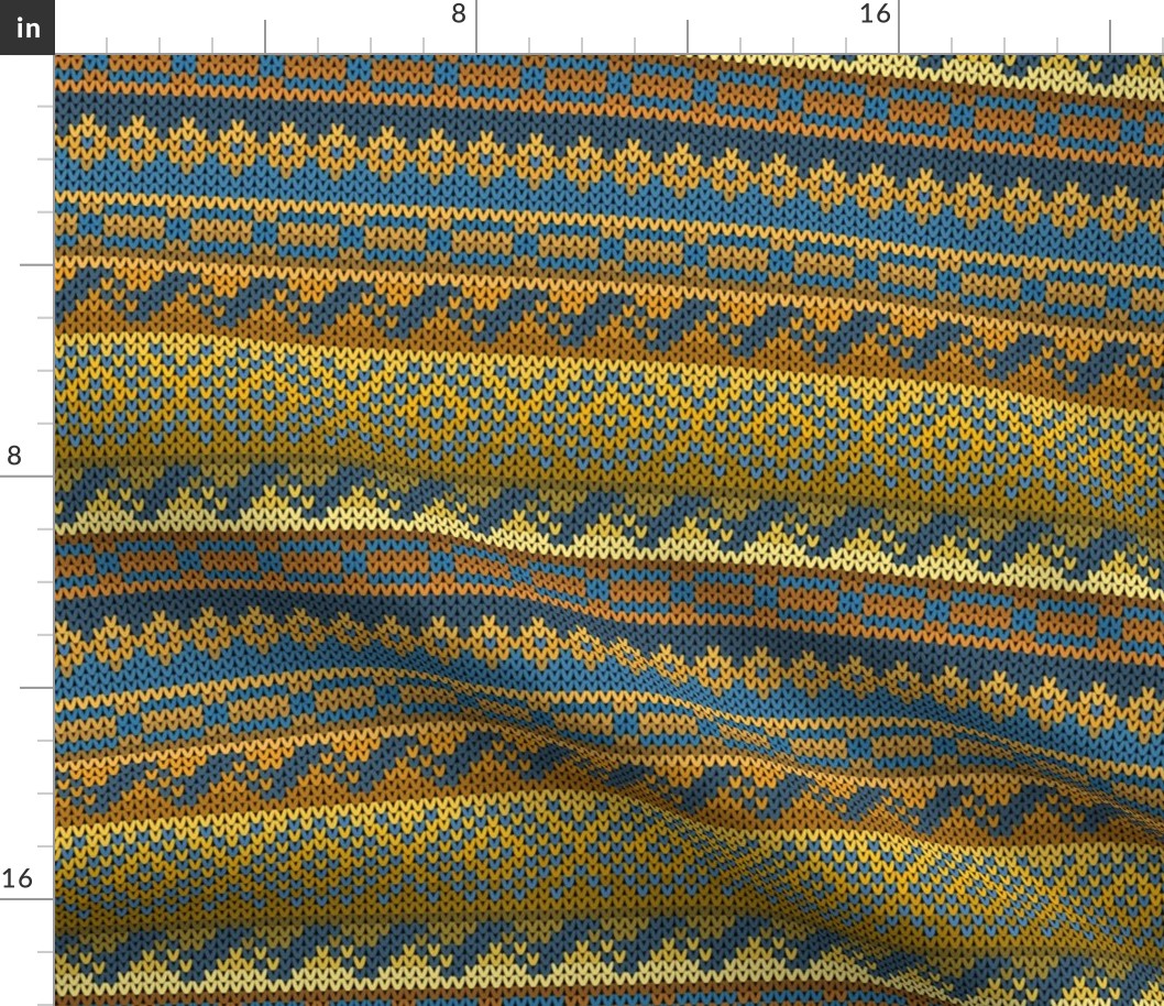 Six Fair Isle Bands in Blue and Gold