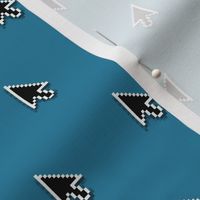 pixelated pointer arrows on digital teal