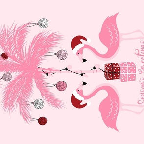 Pink Christmas Seasons Greetings Santa Flamingo
