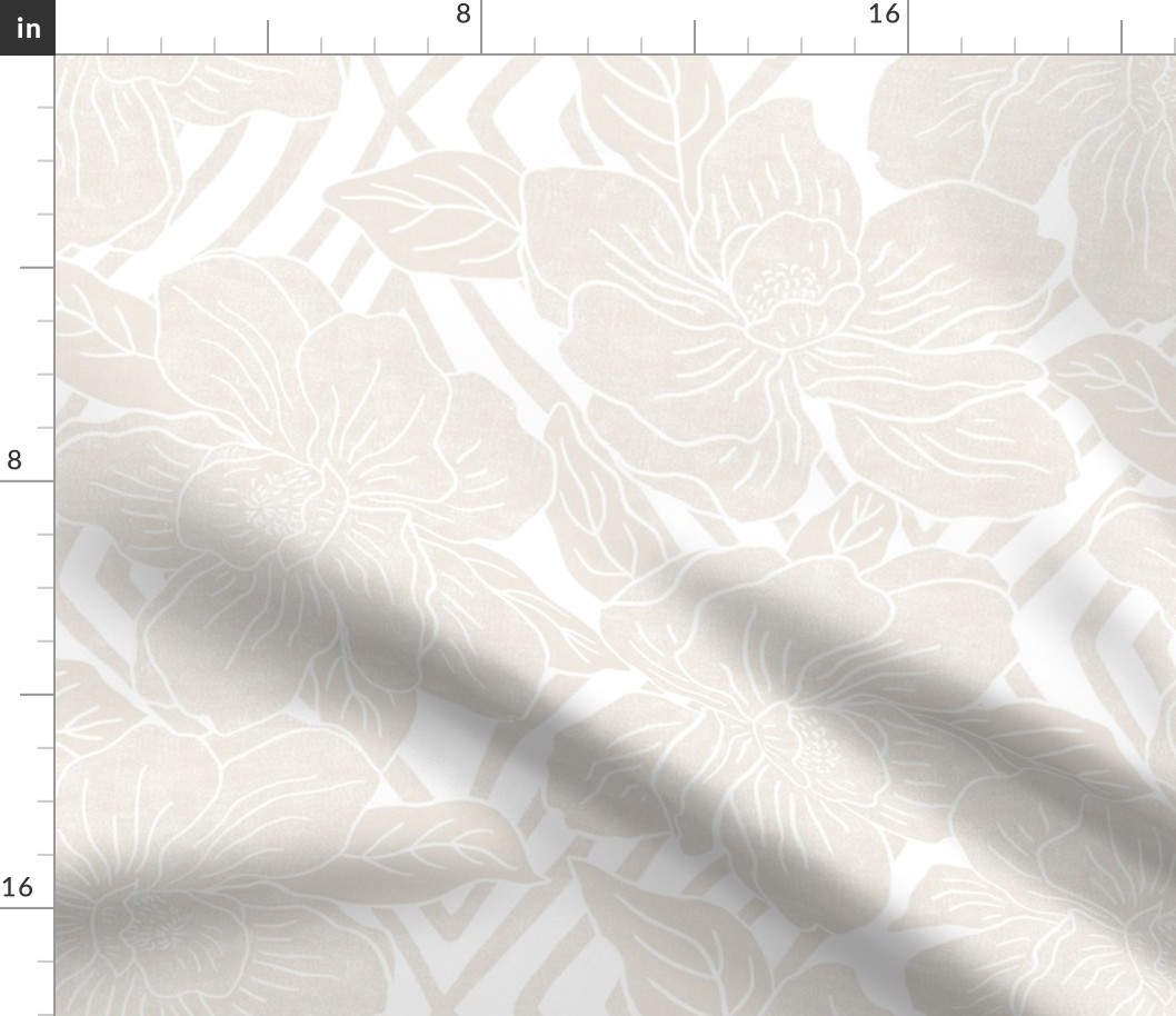 Jumbo - magnolia blossom with lattice -  neutral- linen