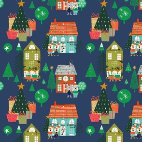 Cute Christmas woodland animals blue