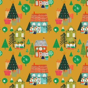 Cute Christmas woodland animals yellow 