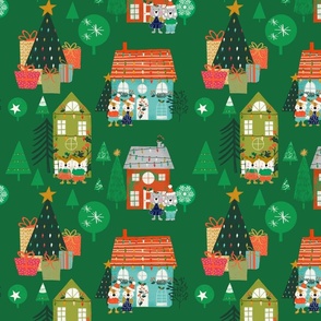 Cute Christmas woodland animals green 