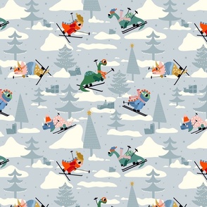 Holiday Dinosaurs Skiing and Gifts Large