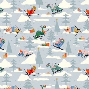 Holiday Dinosaurs Skiing and Colored Gifts Large