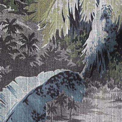 ART DECO TROPICALE - VINTAGE BLUE GRAY GREEN, LARGE SCALE
