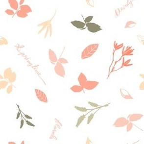 Spring Flowers and Leaves, Sage Green, Pink and Yellow, Springtime, Words