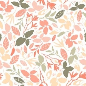 Spring Flowers and Leaves, Sage Green, Pink and Yellow