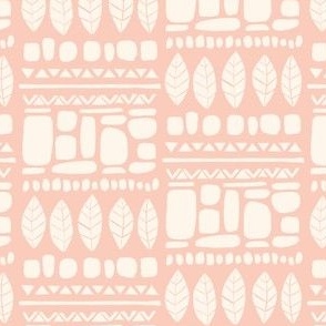 Pink and Cream Block Print, Modern Leaves, Small Scale