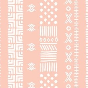 Mud Cloth Inspired Block Print, Pink Blush and White, Small Scale