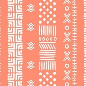 Mud Cloth Inspired Block Print, Berry Orange and White, Small Scale