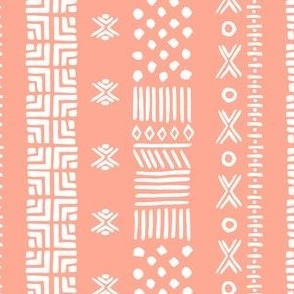 Mud Cloth Inspired Block Print, Pink Coral and White, Small Scale