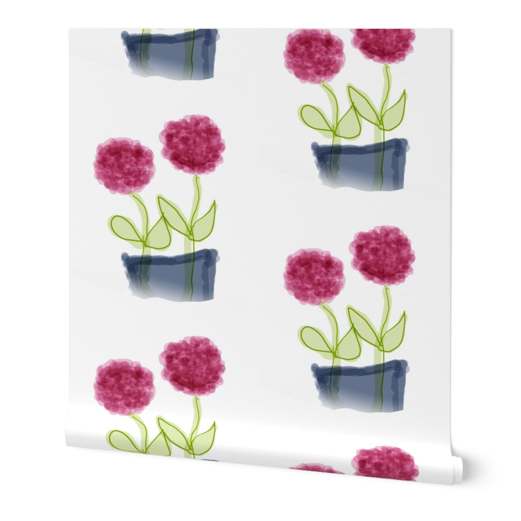 Pink Flowers in Bluegray Vase